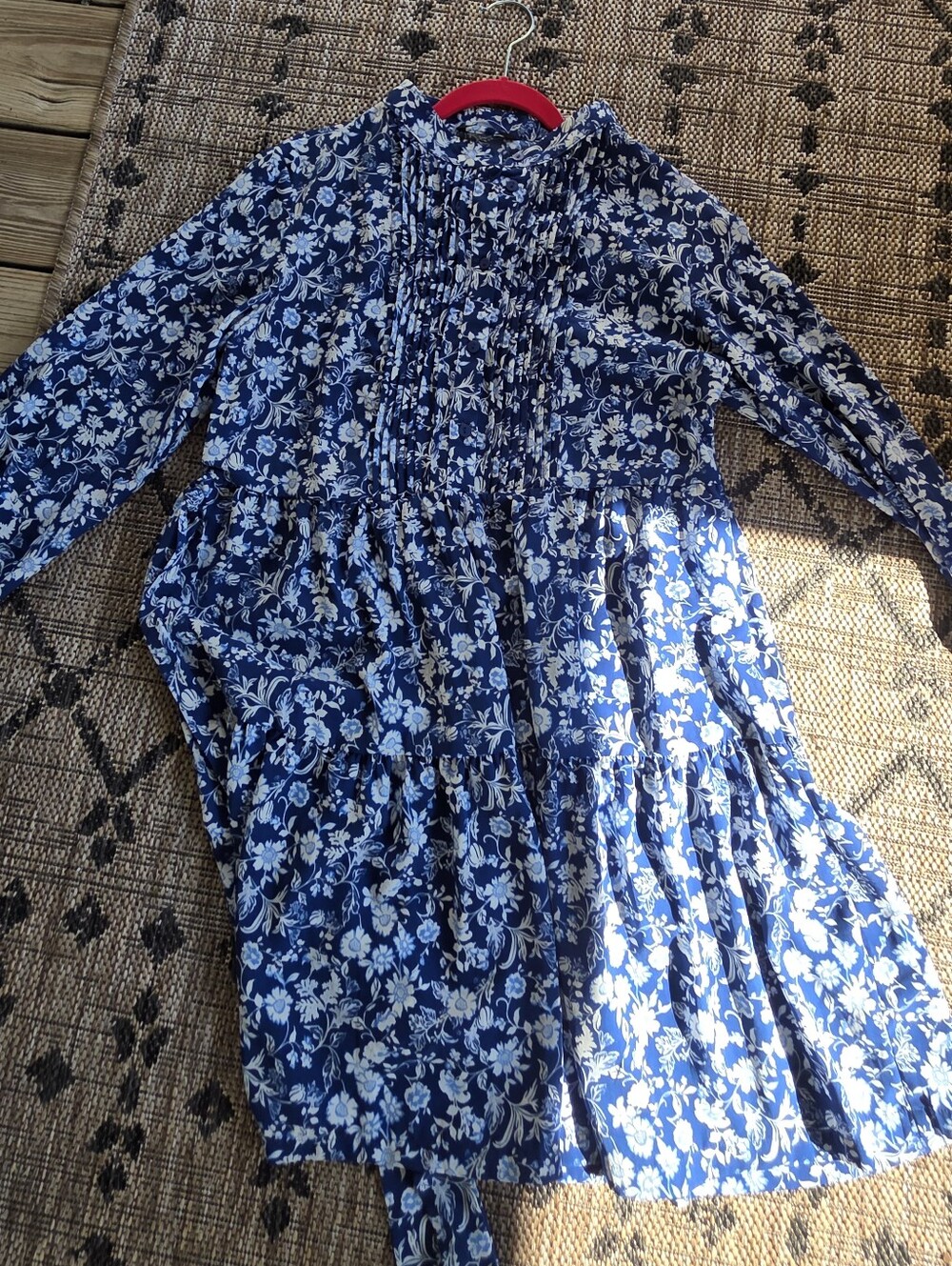 Blue Floral Long-Sleeve Smocked-Waist Women’s Dress - Picture 3 of 3